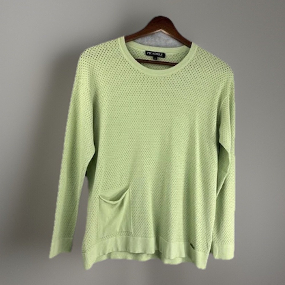 Mesh Sweater Picadilly S Green Pointelle Pocket Top Sage Pistachio Soft Girl